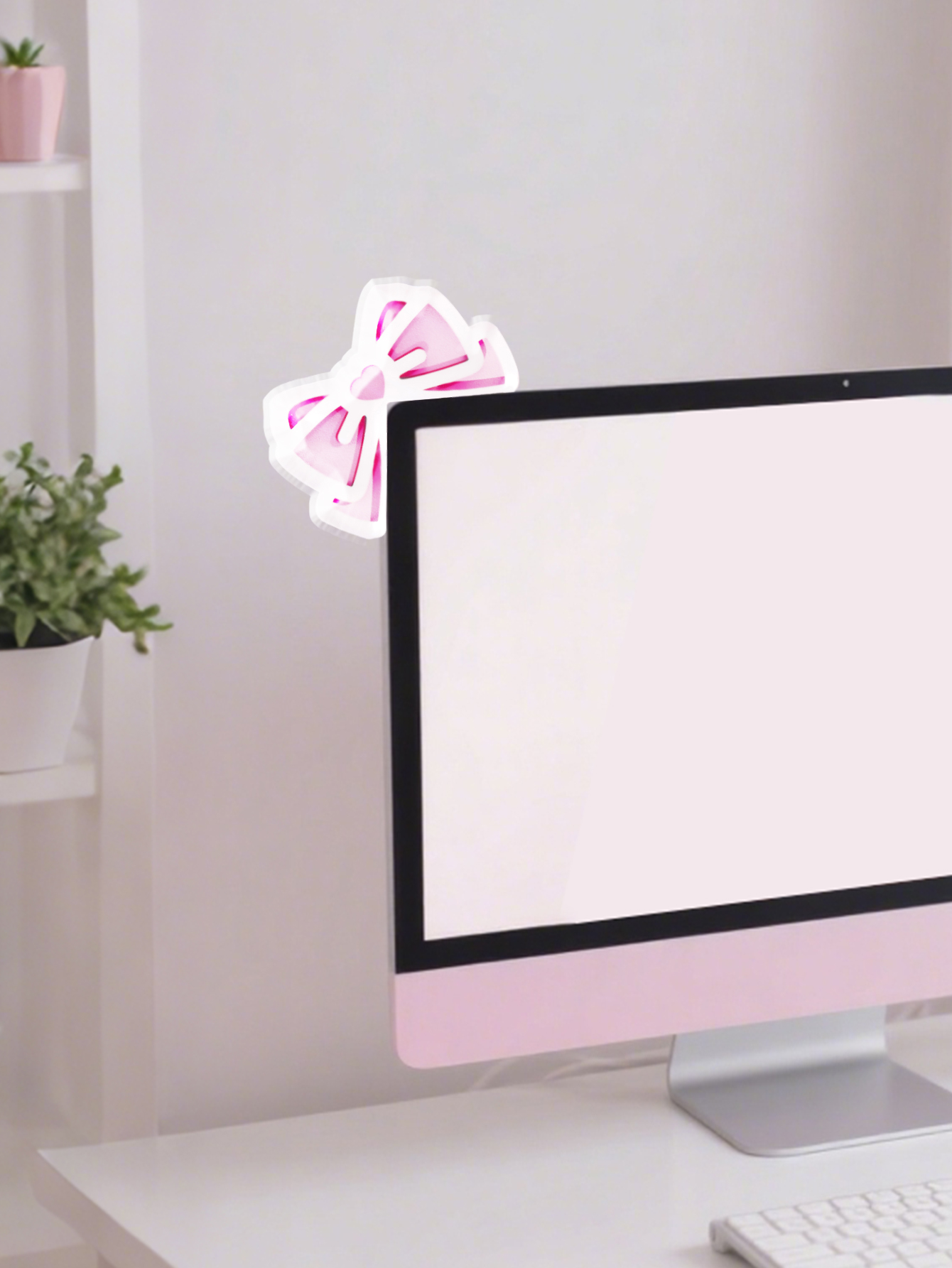 Kawaii Bow Monitor Decor Pink  - Tech Desktop Accessories reseña y precio